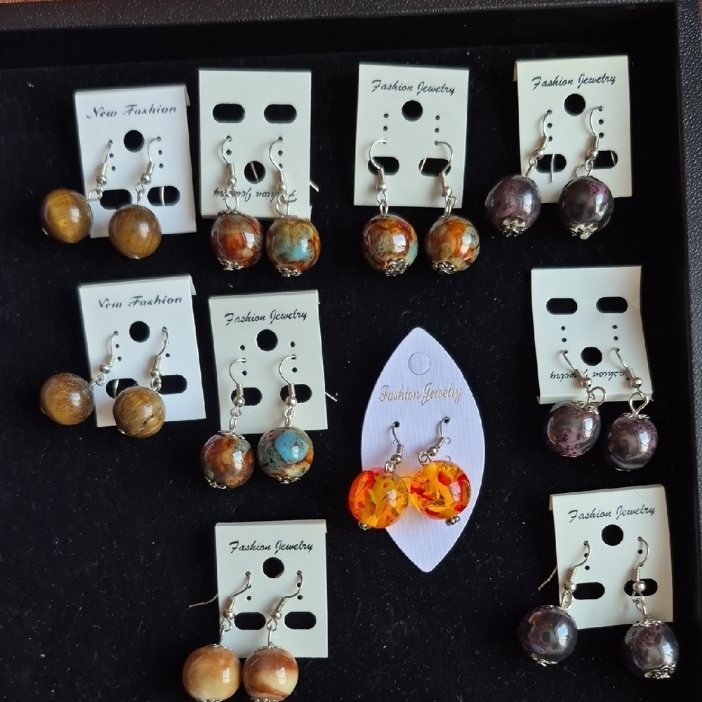 Bundle of 10 Multicolor Pierced Earrings With 10 Organza Gift Bags (J22)